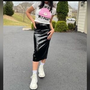 Forever 21 Glossy Black Midi Skirt